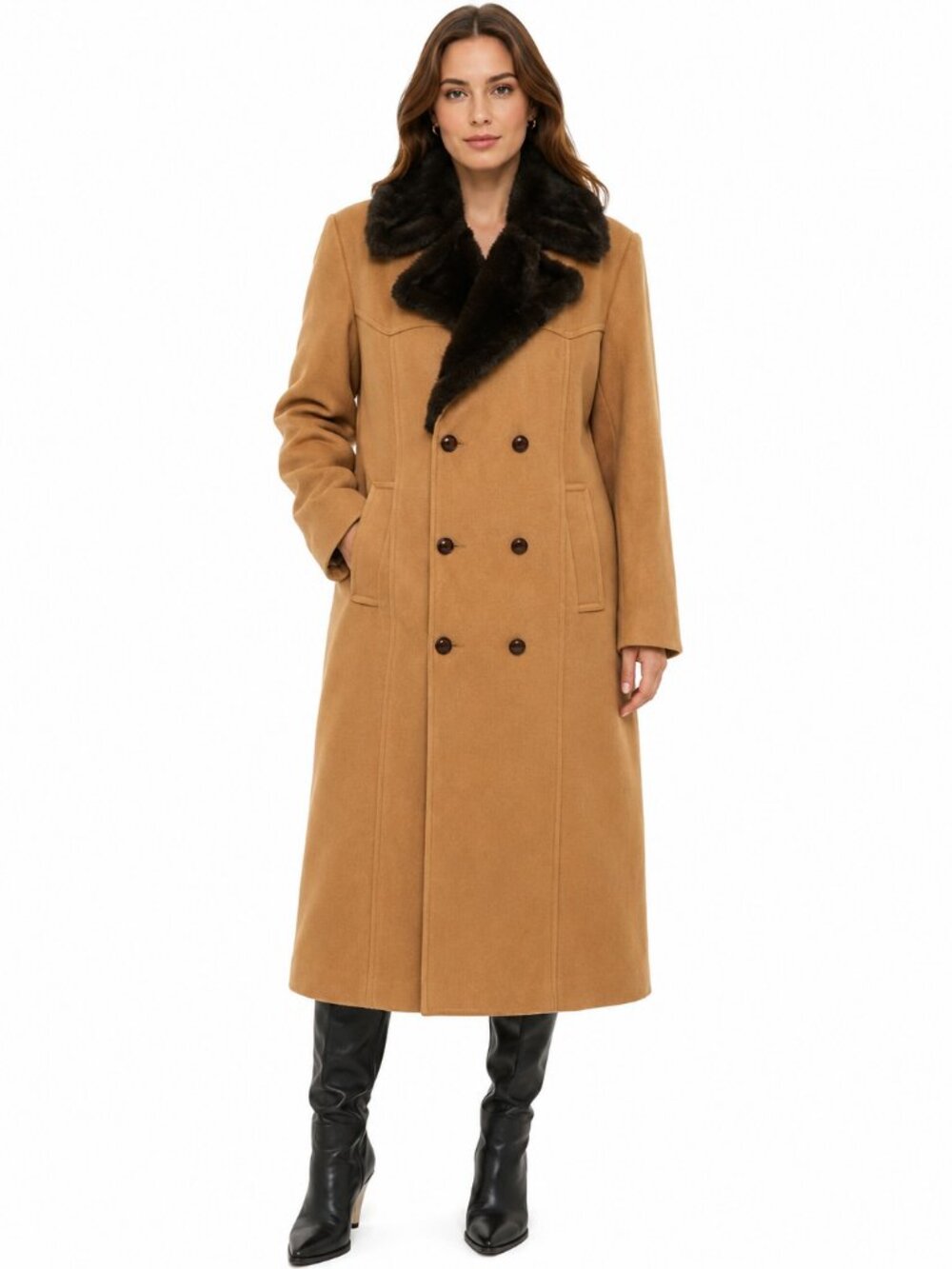 Vintage United Toronto Wool & Faux Fur Double-Breasted Trench Coat
